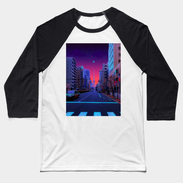 Moon Street (Tokyo) Baseball T-Shirt by funglazie